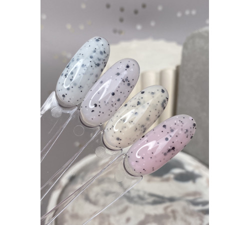 База для нігтів DARK Yogurt Base №02, молочна з чорно-білою крошкою, 10 мл