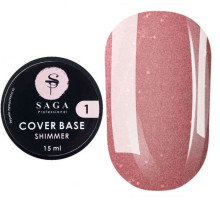 Saga Shimmer base nail base №01, beige-pink with shimmer, 15 ml