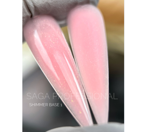 База для нігтів Saga Shimmer base №01, бежево-рожева з шиммером, 15 мл
