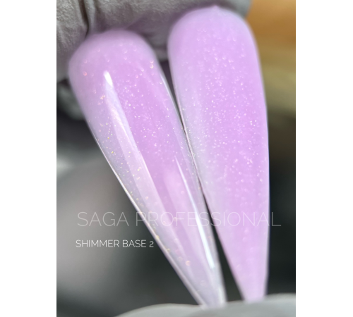 База для ногтей Saga Shimmer base №02, сиреневая с шиммером, 15 мл