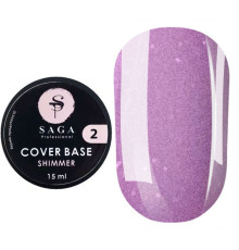 База для нігтів Saga Shimmer base №02, бузкова з шиммером, 15 мл