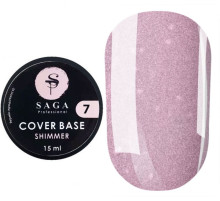 База для ногтей Saga Shimmer base №07, лавандовая с шиммером, 15 мл