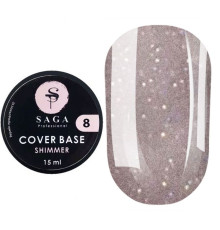 База для нігтів Saga Shimmer base №08, нюдово-сіра з шиммером, 15 мл