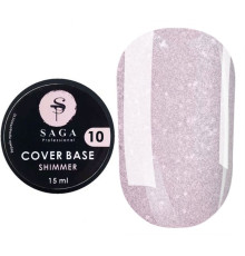 База для нігтів Saga Shimmer base №10, ніжно-рожева з шиммером, 15 мл