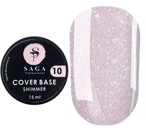 База для нігтів Saga Shimmer base №10, ніжно-рожева з шиммером, 15 мл