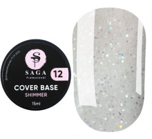 База для нігтів Saga Shimmer base №12, молочна з шиммером, 15 мл