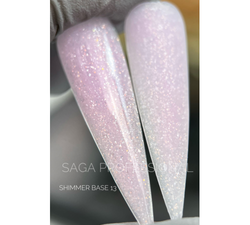 Saga Shimmer base nail base No. 13, pink with shimmer, 15 ml