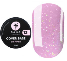 База для ногтей Saga Shimmer base №13, розовая с шиммером, 15 мл