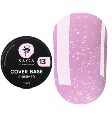 База для нігтів Saga Shimmer base №13, рожева з шиммером, 15 мл