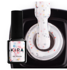 Гель лак Kira Nails Yoghurt Boom №02 белый с красно-синими крапинками, 6 мл