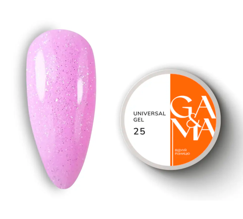 Universal gel GaMa Universal gel liquid #25, pink with glitter, 15 ml