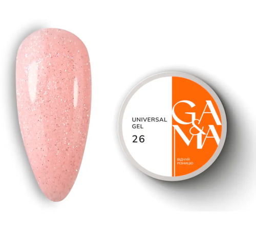 Universal gel GaMa Universal gel liquid No. 26, peach with glitter, 15 ml