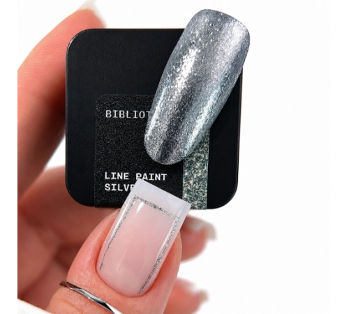 Гель-краска для ногтей BIBLIOTEKA Line paint Silver, серебряная, 5 мл
