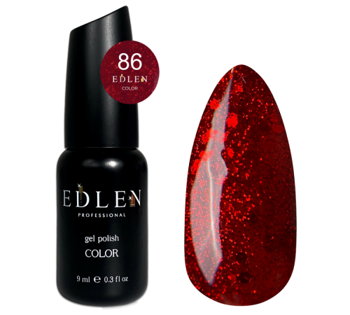 Гель-лак Edlen Color №086 темно-червоний з блискітками, 9 мл