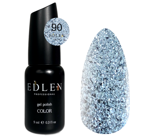 Гель-лак Edlen Color №090 прозорий з срібними пластівцями, 9 мл