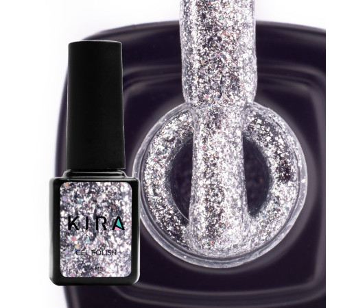 Гель-лак Kira Nails 24 Karat №002 срібний з кольоровими блискітками, 6 мл
