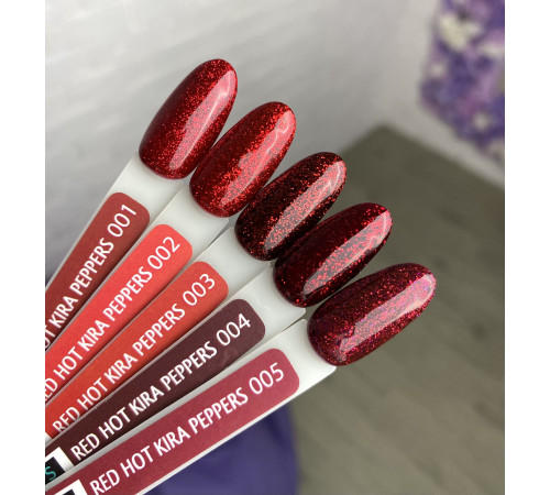 Гель-лак Kira Nails Hot Peppers №01 червоний з дрібним срібним шимером, 6 мл