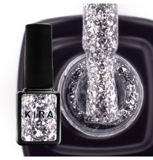 Гель-лак Kira Nails Shine Bright №01 срібло з блискітками, 6 мл