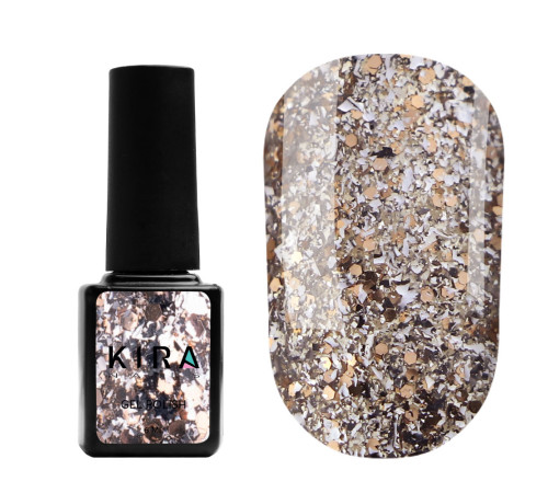 Гель-лак Kira Nails Shine Bright №02 срібло з золотими блискітками, 6 мл