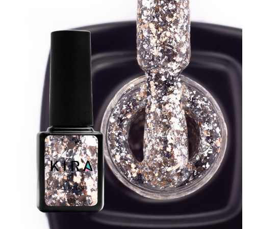 Гель-лак Kira Nails Shine Bright №02 срібло з золотими блискітками, 6 мл