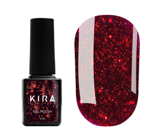 Гель-лак Kira Nails Shine Bright №11 темно-червоний з блискітками, 6 мл
