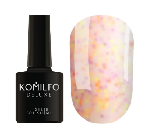 Гель-лак Komilfo Confetti Collection CN002 світло-рожевий з різнокольоровою крихтою, 8 мл