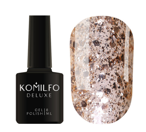 Гель-лак Komilfo DeLuxe Series №G001 золотистый большие блестки, 8 мл