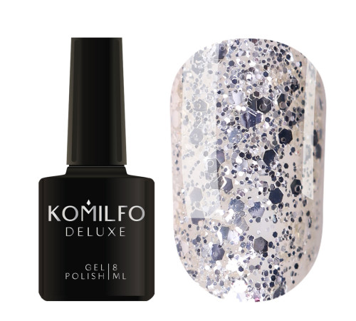 Гель-лак Komilfo DeLuxe Series №G002 сріблястий великі блискітки, 8 мл