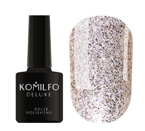 Gel polish Komilfo DeLuxe Series #G005 saturated light golden glitter with pink iridescence, 8 ml