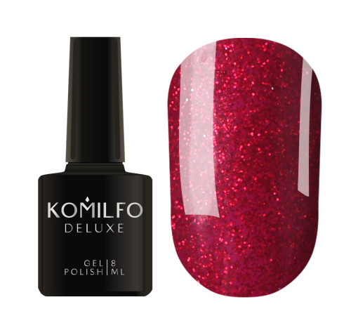 Гель-лак Komilfo DeLuxe Series №G014 темно-червоний з насиченими дрібними блискітками 8 мл
