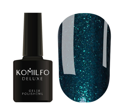 Гель-лак Komilfo DeLuxe Series №G019 темний смарагд з насиченими дрібними блискітками, 8 мл
