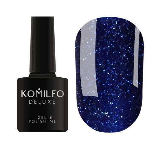 Гель-лак Komilfo DeLuxe Series №G021 синій з сріблястими блискітками, 8 мл