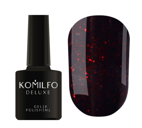 Гель-лак Komilfo DeLuxe Series №G024 чорний з червоними блискітками, 8 мл