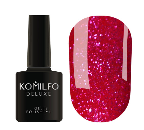 Гель-лак Komilfo DeLuxe Series №G026 насыщенный розовый со светло розовыми блестками, 8 мл