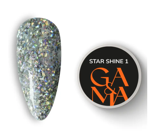 Гель-лак для нігтів GaMa Star shine №01, з срібними блискітками, 5 г