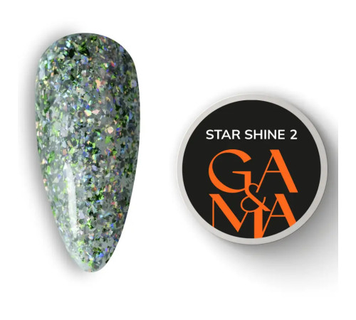 Гель-лак для нігтів GaMa Star shine №02, з зеленими блискітками, 5 г