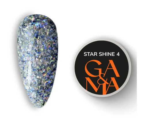 Гель-лак для нігтів GaMa Star shine №04, з блакитними блискітками, 5 г