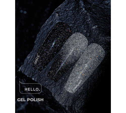 HEYLOVE Reflective Space black gel polish with holographic glitter, 15 ml