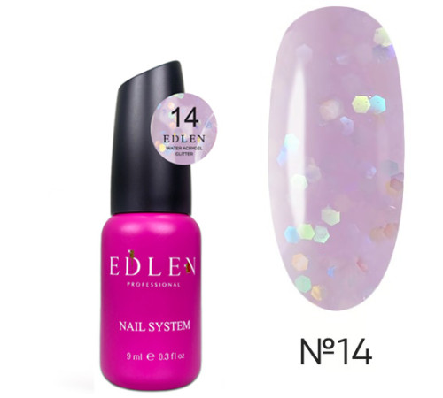 Рідкий акрил-гель Edlen Water Acrygel Glitter №14, з пензлем, 9 мл