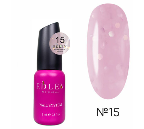 Рідкий акрил-гель Edlen Water Acrygel Glitter №15, з пензлем, 9 мл