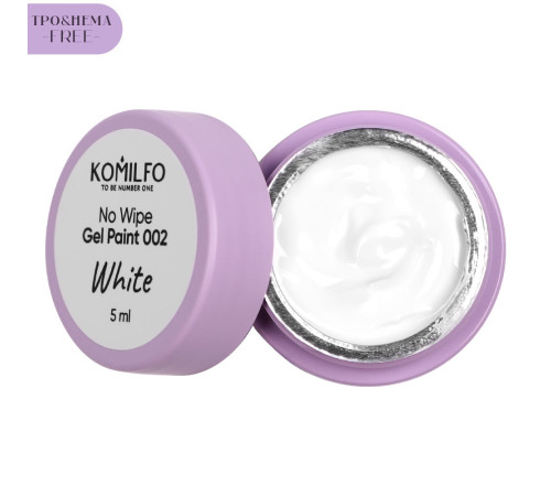 Komilfo No Wipe Gel Paint White 002 HEMA/TPO free, біла без липкого шару, 5 мл