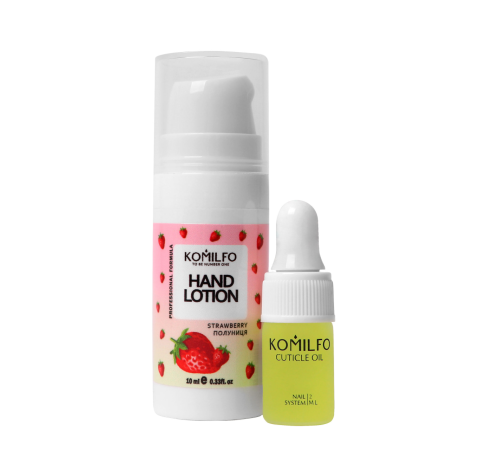 Набір Komilfo Gift Hand Lotion Strawberry, 10 мл та олійка для кутикули, 2 мл
