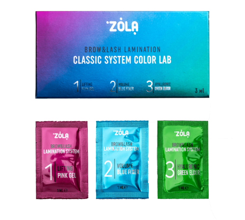 Набір для ламінування брів та вій в саше ZOLA Color Lab brow&lash lamination Step 1,2,3 (3х1 мл)