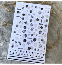 Stickers for nail design F 661, leaves Black-Silver
