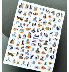 Nail stickers WG 476 faces, inscriptions