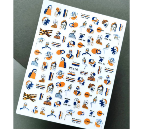 Nail stickers WG 476 faces, inscriptions
