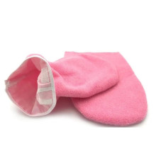 Gloves for paraffin therapy are terry pink