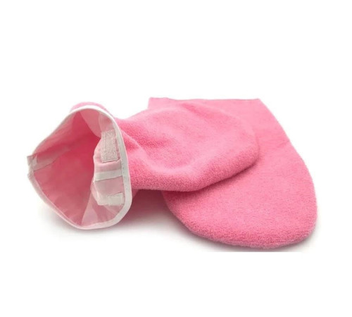 Gloves for paraffin therapy are terry pink