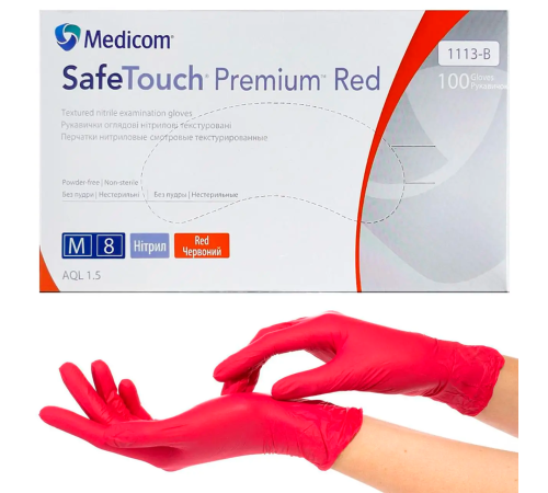 Red nitrile gloves Medicom SafeTouch Advanced M, 100 pcs., 4 g