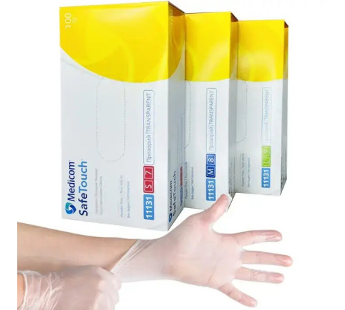 Medicom SafeTouch M transparent vinyl gloves, 100 pcs